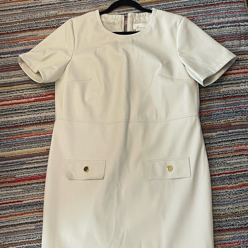 By Anthropologie Short Sleeve Faux Leather Dress NWT Ivory Large